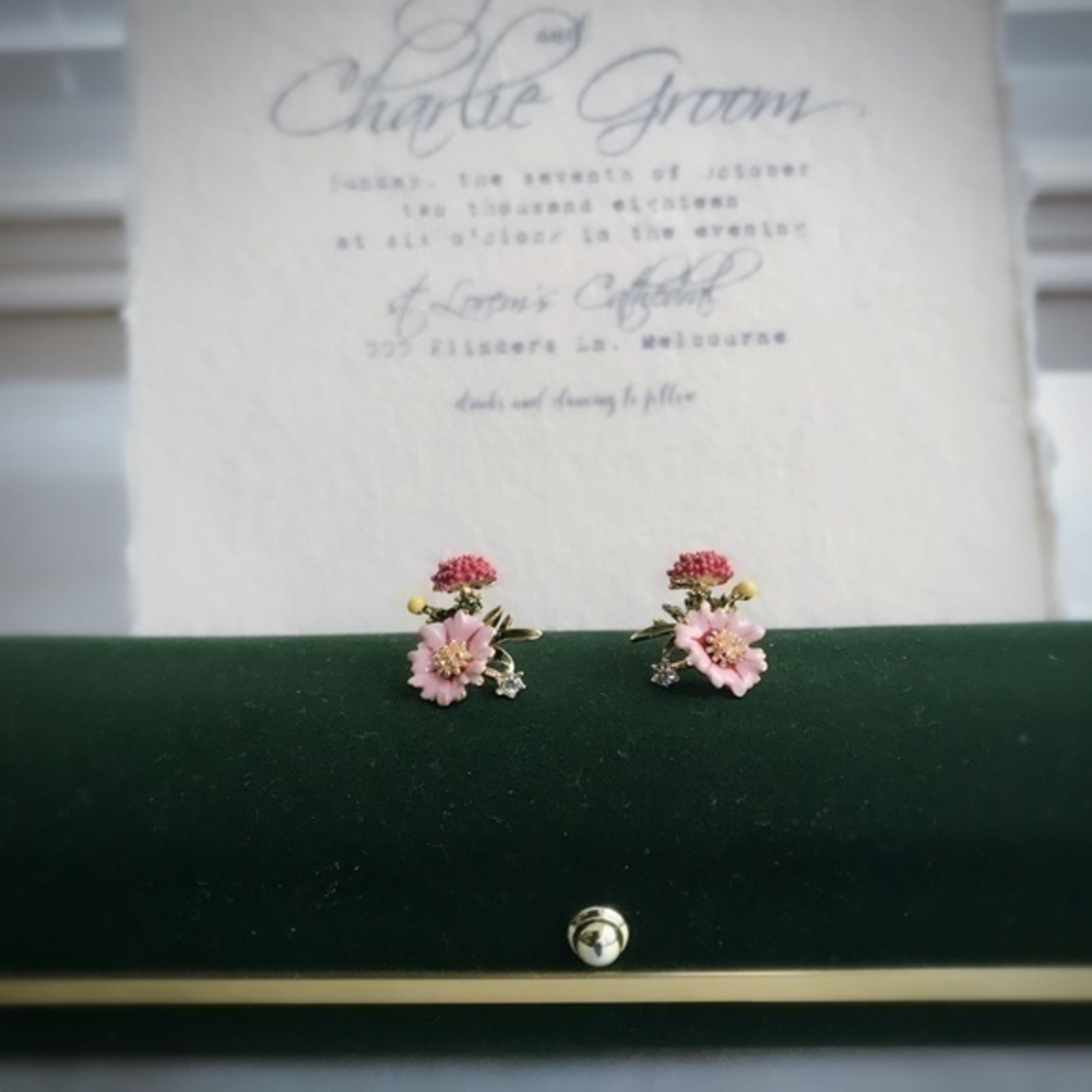 18K GP Enamel Flowers Earrings - Picture 5 of 8